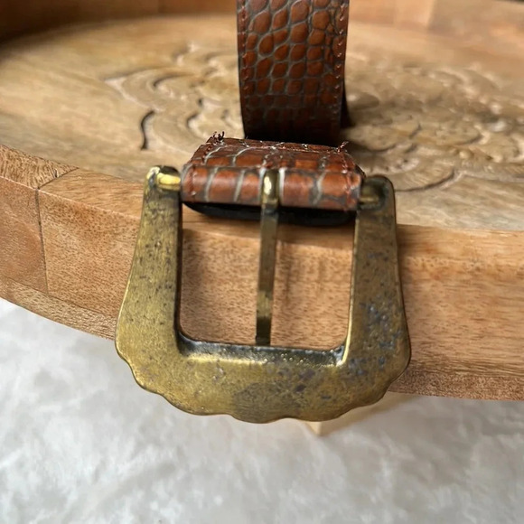 BERGE Croc Embossed Belt Leather Brown Embellished Buckle, Size Small - Picture 5 of 15